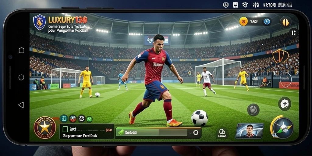 Screenshot gameplay LUXURY138 menampilkan aksi mendebarkan di lapangan sepak bola.